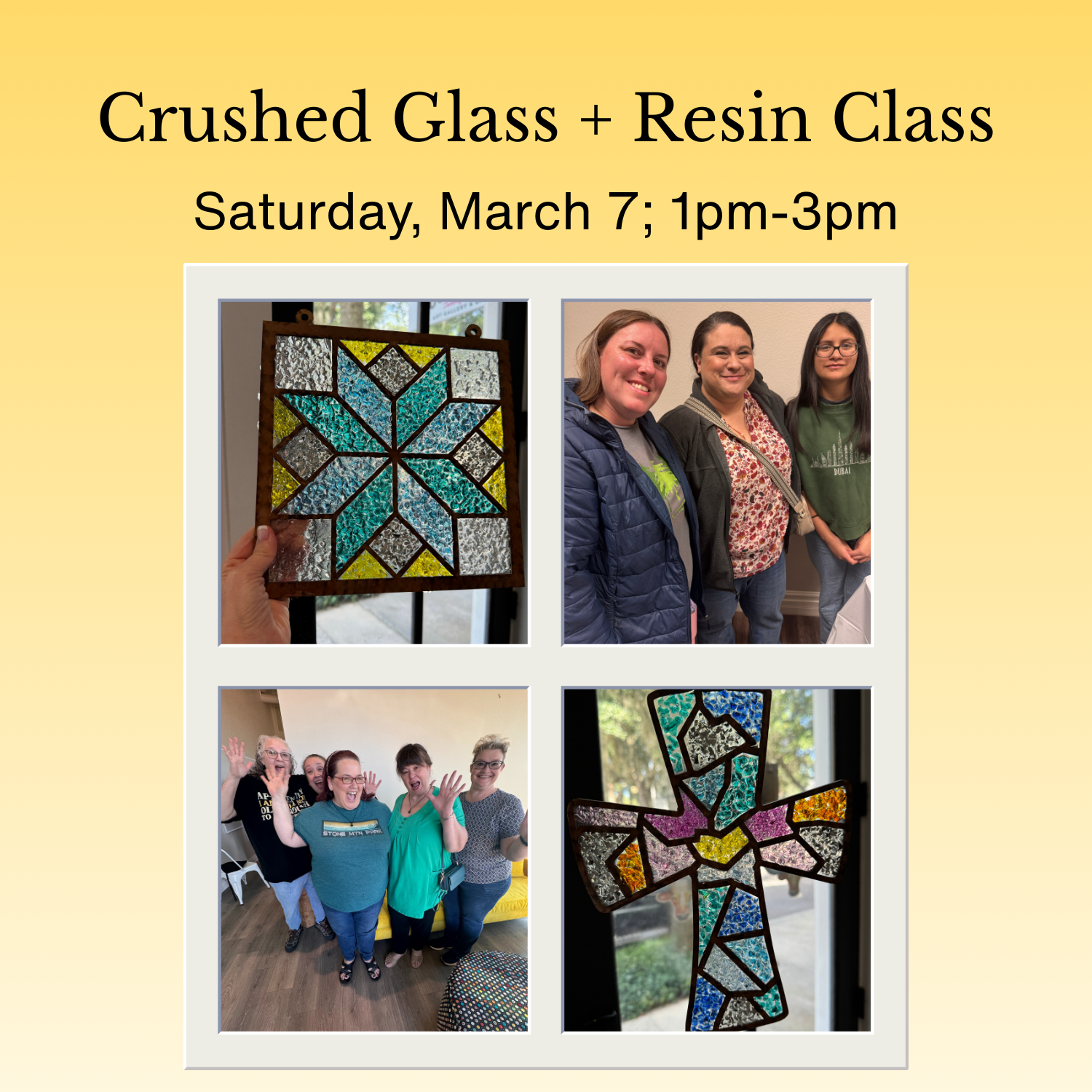 MARCH: Crushed Glass and Resin Class  -Saturday, March 7; 1pm-3pm