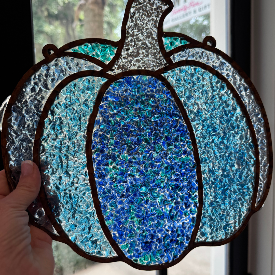 Coastal Blue Crushed Glass/Resin Pumpkin